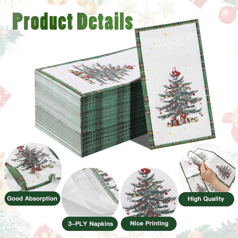 Tamone 100PCS 3-Ply Green Christmas Napkins - Christmas Tree Napkins Disposable - Premium Quality Green Dinner Napkins Soft and Absorbent - Image 3